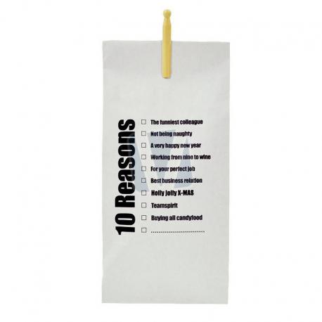 Bedrukte papieren zak 10 reasons met knijper gebruik: Bedrukte papieren zak 10 reasons met knijper