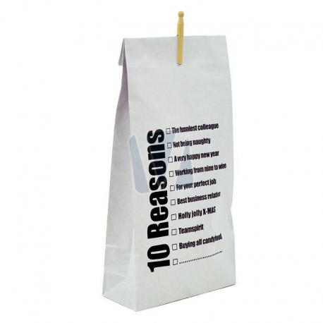 Bedrukte papieren zak 10 reasons met knijper gebruik: Bedrukte papieren zak 10 reasons met knijper