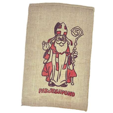 Jute zak Sinterklaas met pakjesavond opdruk 60 x 100 cm gebruik: Jute zak Sinterklaas met pakjesavond opdruk 60 x 100 cm
